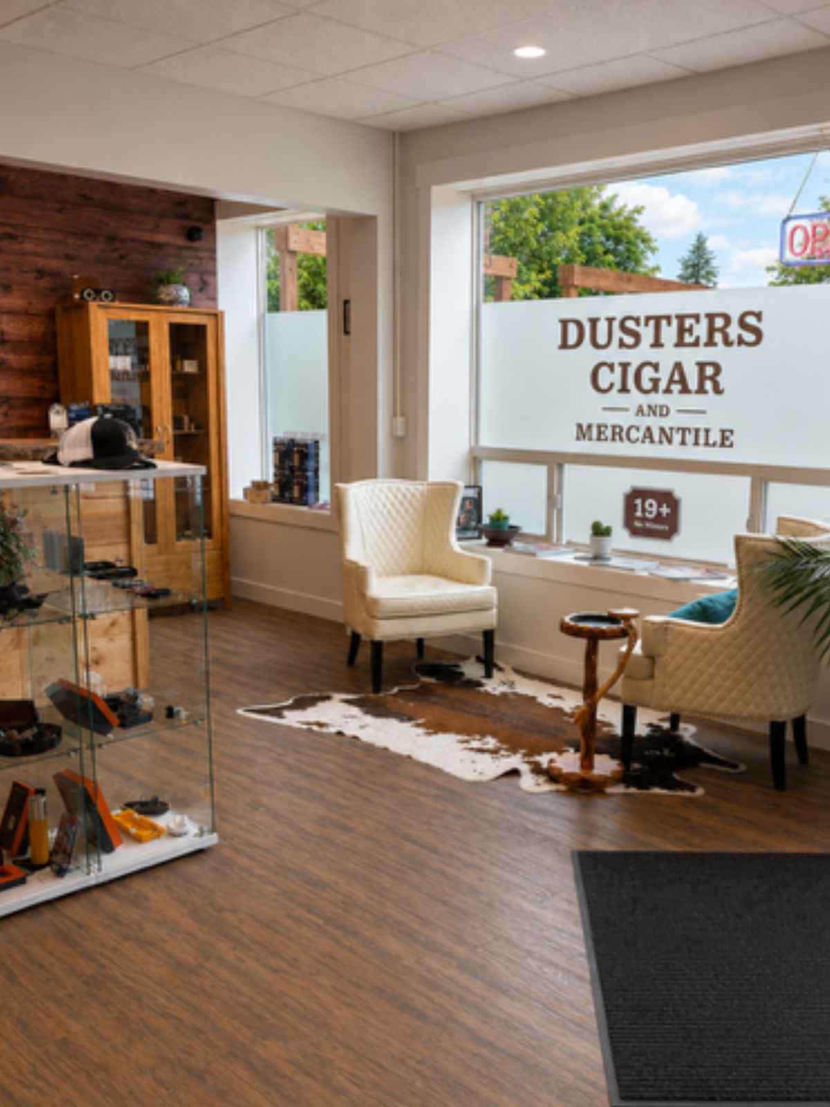 Dusters Cigar and Mercantile shop display in Armstrong