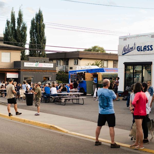 Shoppers filling a downtown Armstrong street during an outdoor market